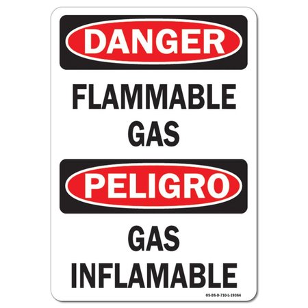SIGNMISSION Safety Sign, OSHA Danger, 10" Height, 14" Width, Rigid Plastic, Flammable Gas Bilingual, Landscape OS-DS-P-1014-L-19364